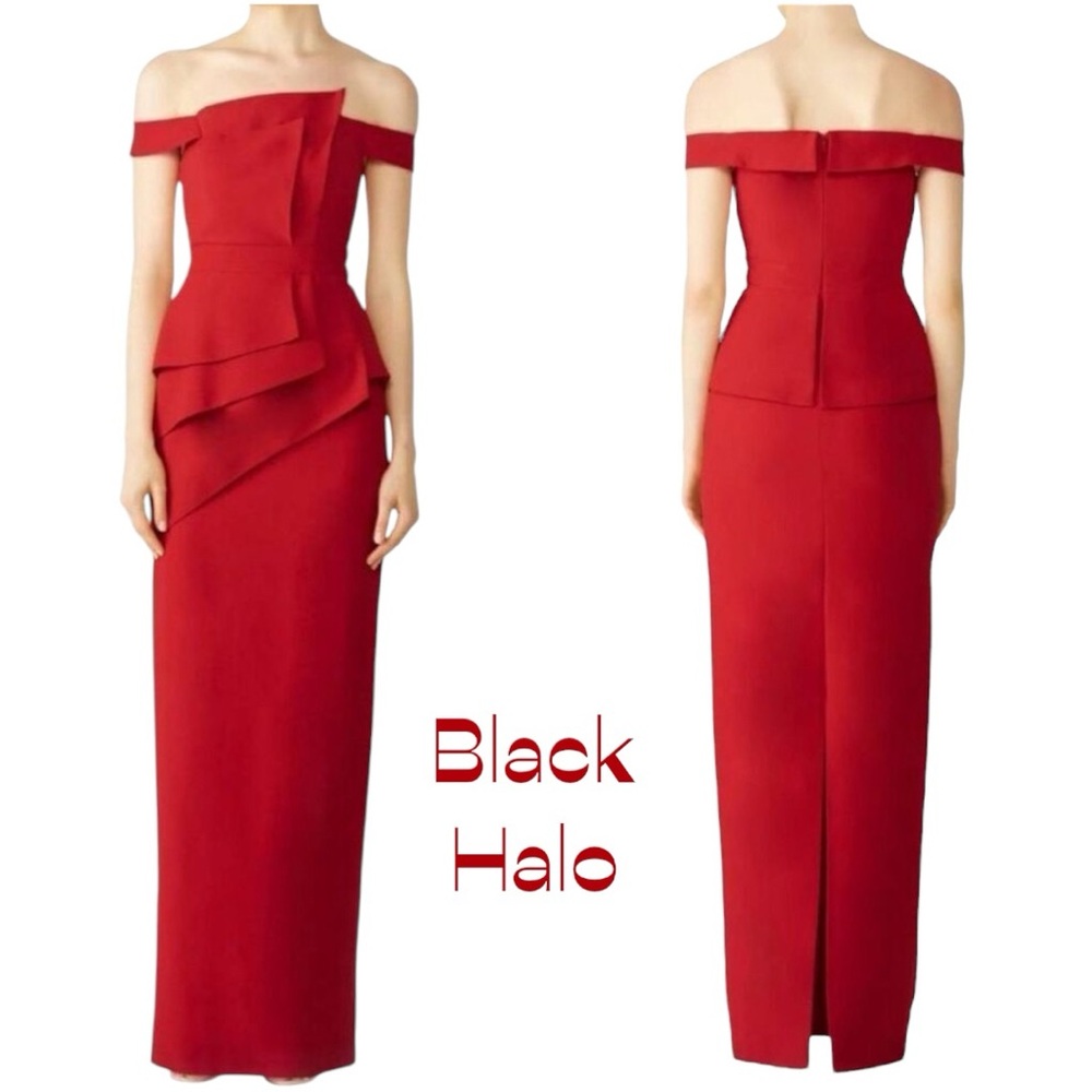 Black Halo Eve Red Off Shoulder Party Event Occasion Maxi Dress NWOT Size 2